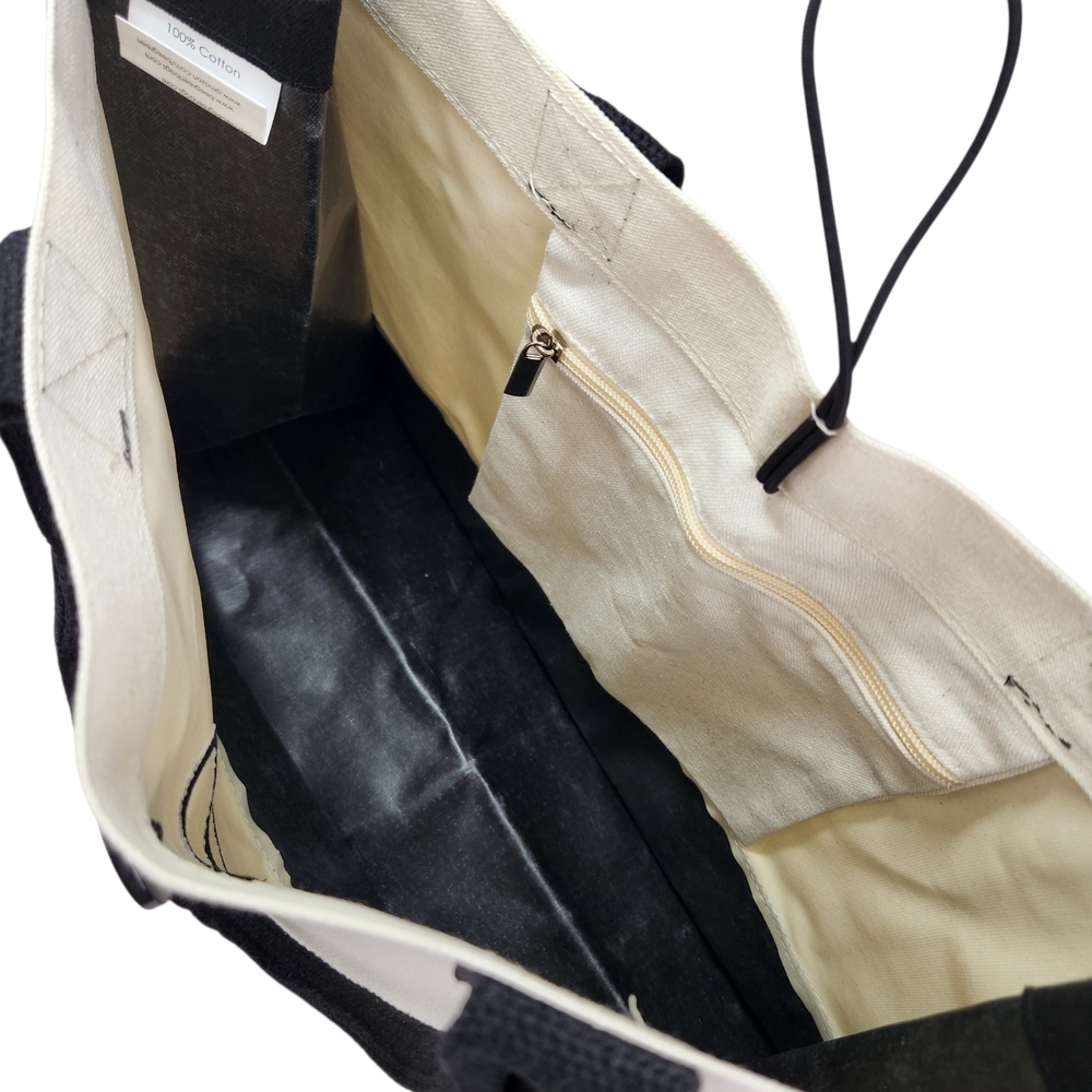 Canvas Monogram “S” Tote Bag Black Cream Cotton Large Shopper Shoulder Bag NWOT - Picture 8 of 12